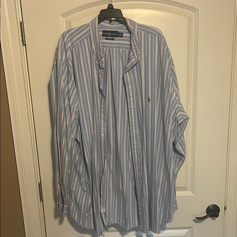 Polo by Ralph Lauren Blue and White Casual Button Down Shirt